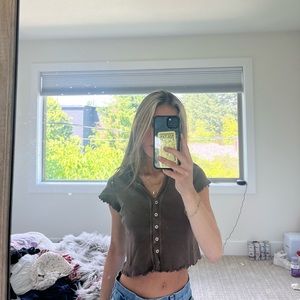 Brandy brown button up top